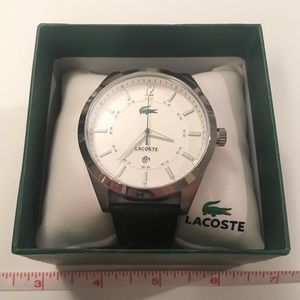 Lacoste Black Leather White Dial Quartz Watch